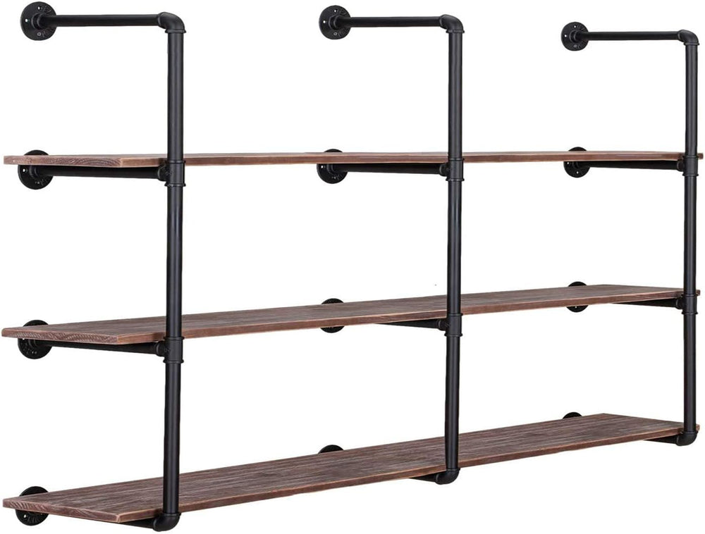 Pynsseu Industrial Iron Pipe Shelving Brackets Unit, Farmhouse Wall Mounted P...