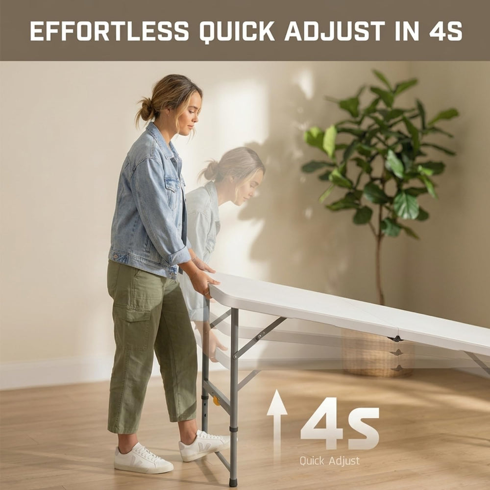 4 Foot Folding Table,4-Height Adjustable Small Card Table, White