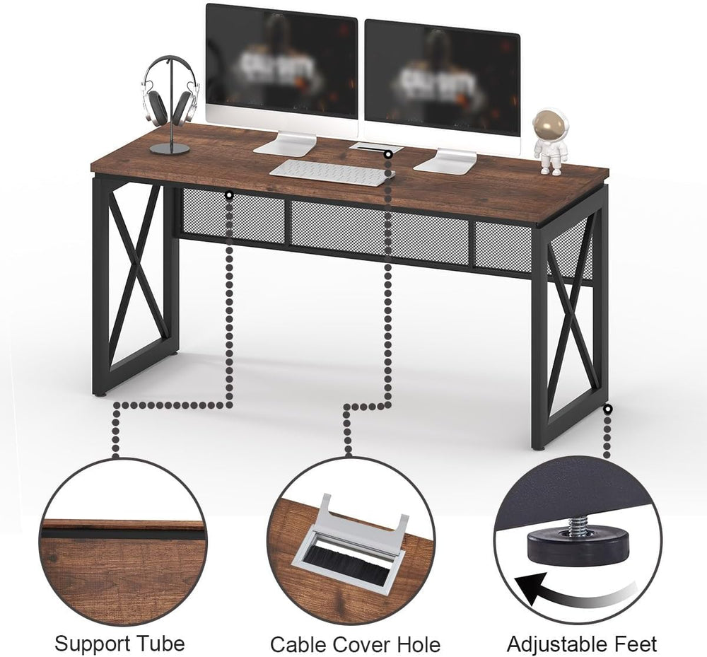 BON AUGURE 60 Inch Computer Desk for Home Office, Industrial Metal Wood Desks...