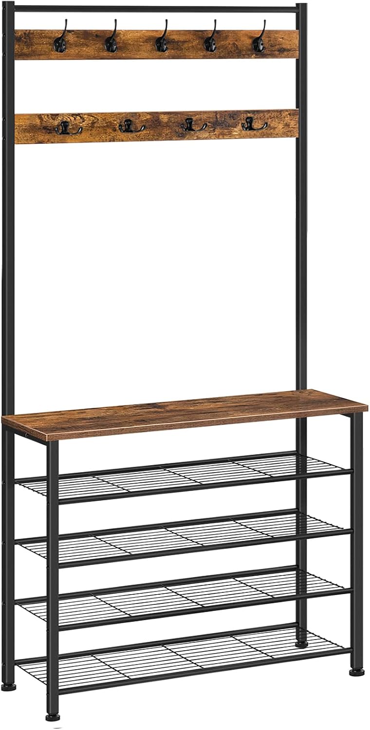 HOOBRO Hall Tree, Coat Rack with Shoe Rack, Hall Tree with Bench, 5 Tier Shoe...
