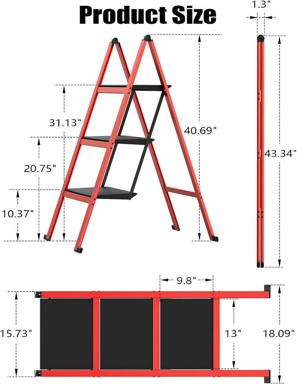3 Step Ladder,Aluminum Ultra Thin Folding Step Stool,400 Lbs Capacity Heavy D...