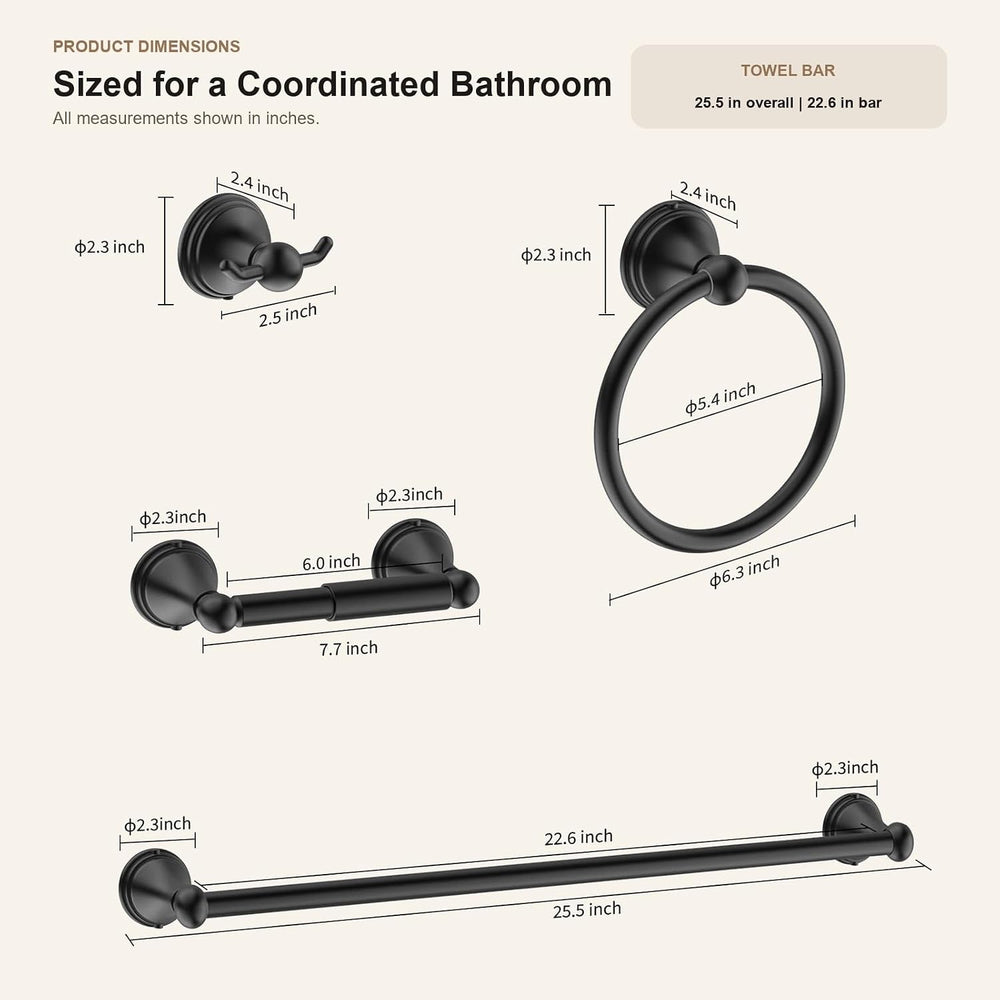 Newfun 8Pcs Matte Black Bathroom Accessories Set Towel Racks for Bathroom