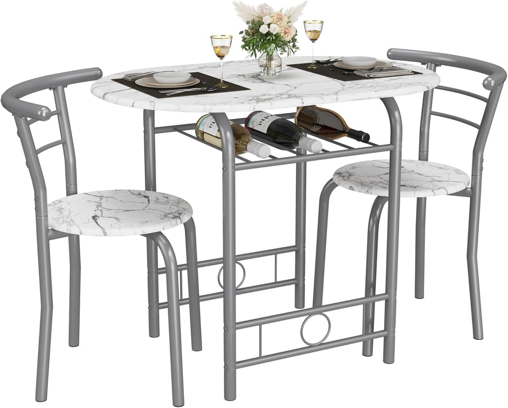 JUMMICO 3-Piece Wooden Round Table & Chair Set (White/Silver)