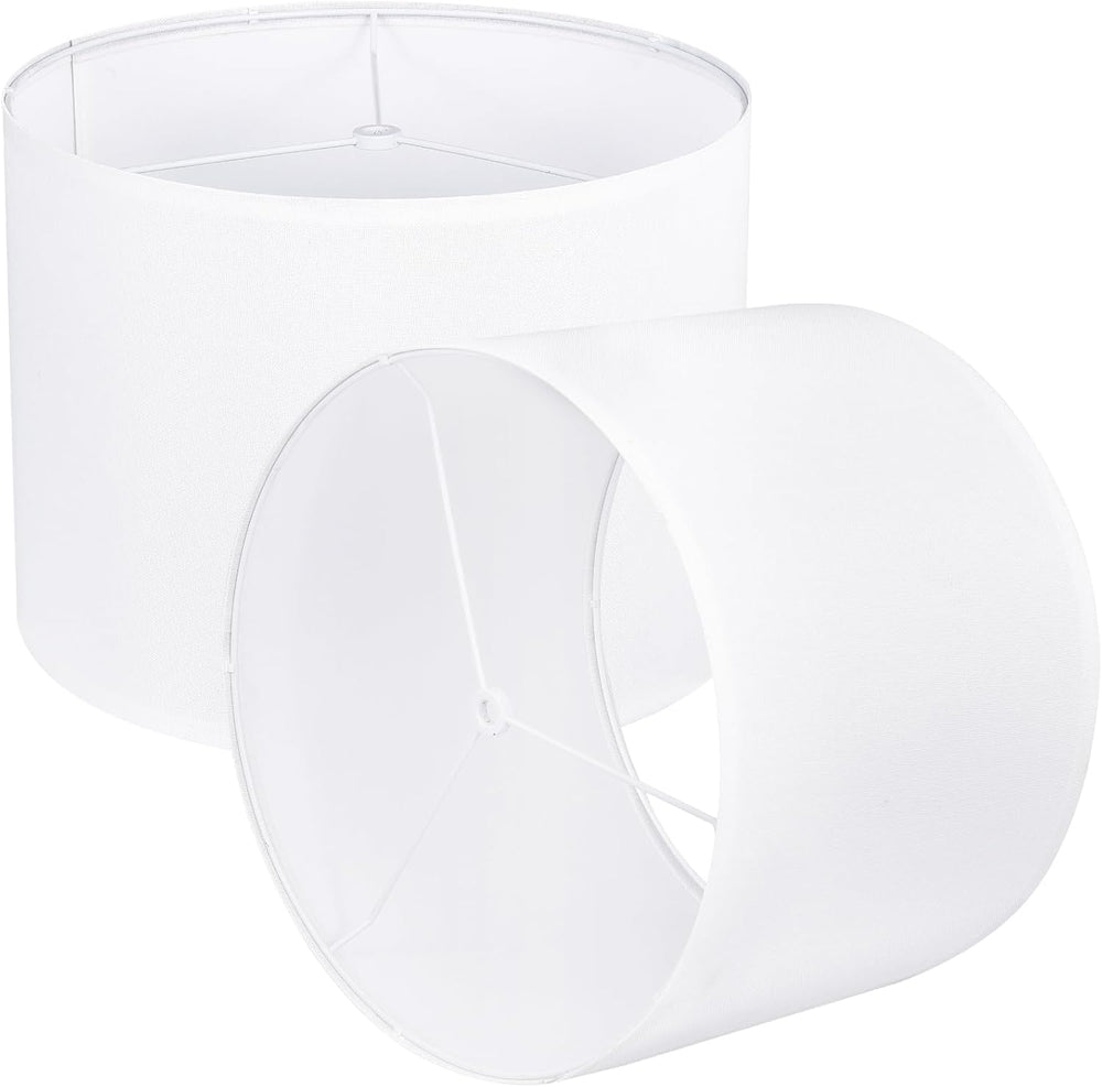 White Lamp shades Set of 2, Drum Tall LampShades 13" Top x 13" Bott...