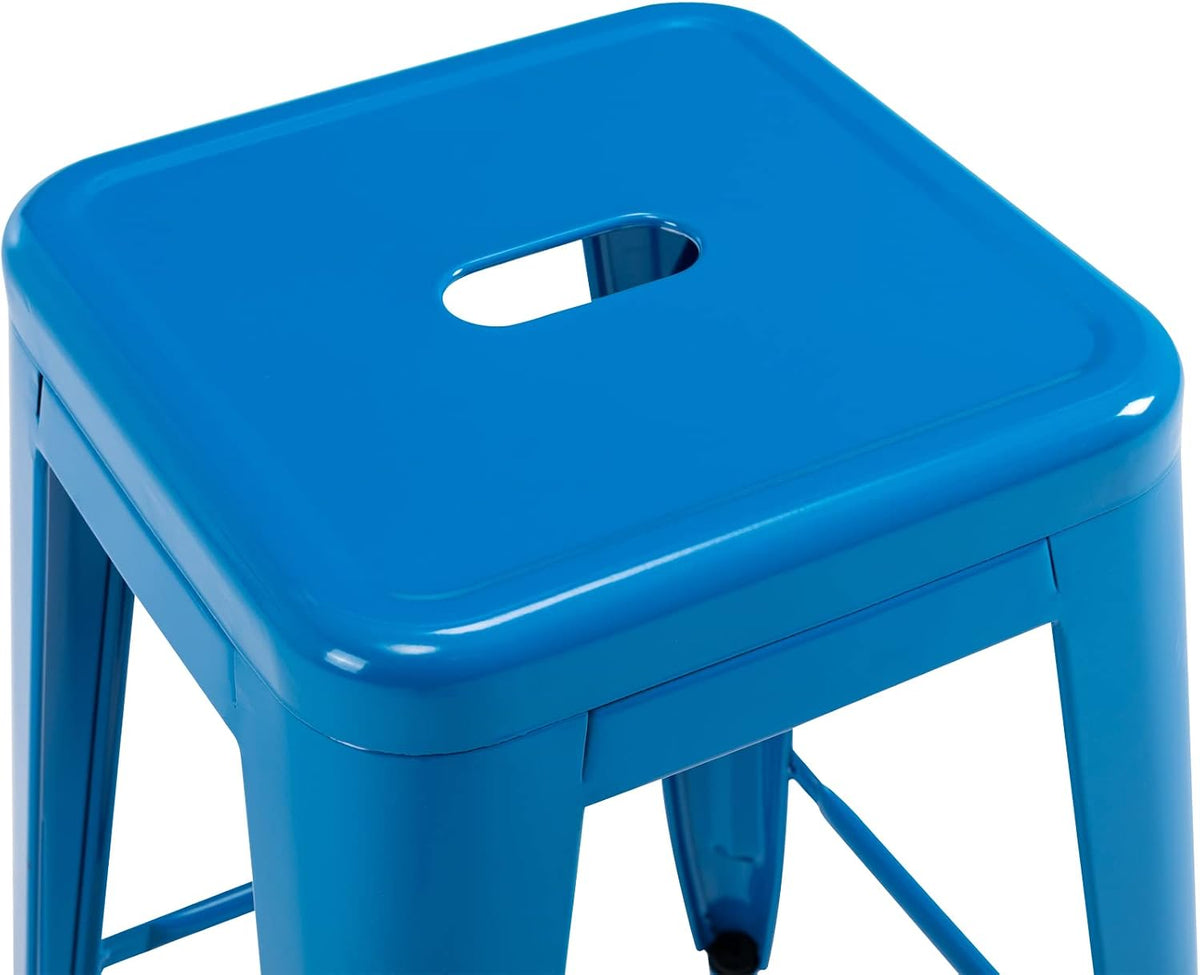 24 Inch Metal Bar Stools Set of 2, Stackable for Indoor Outdoor, Blue