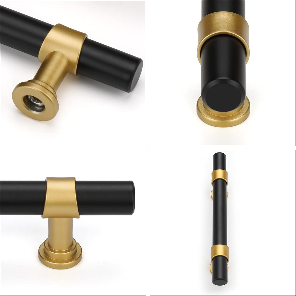 Haliwu 20 Pack 5in Black and Gold Cabinet Handles for Kitchen Drawers