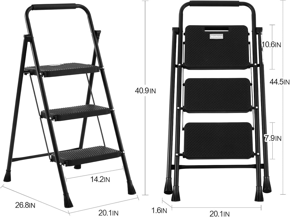 Nazhura Foldable 3 Step Stool Ladder, 300 Lb Weight Limit Folding 3 Stepping ...