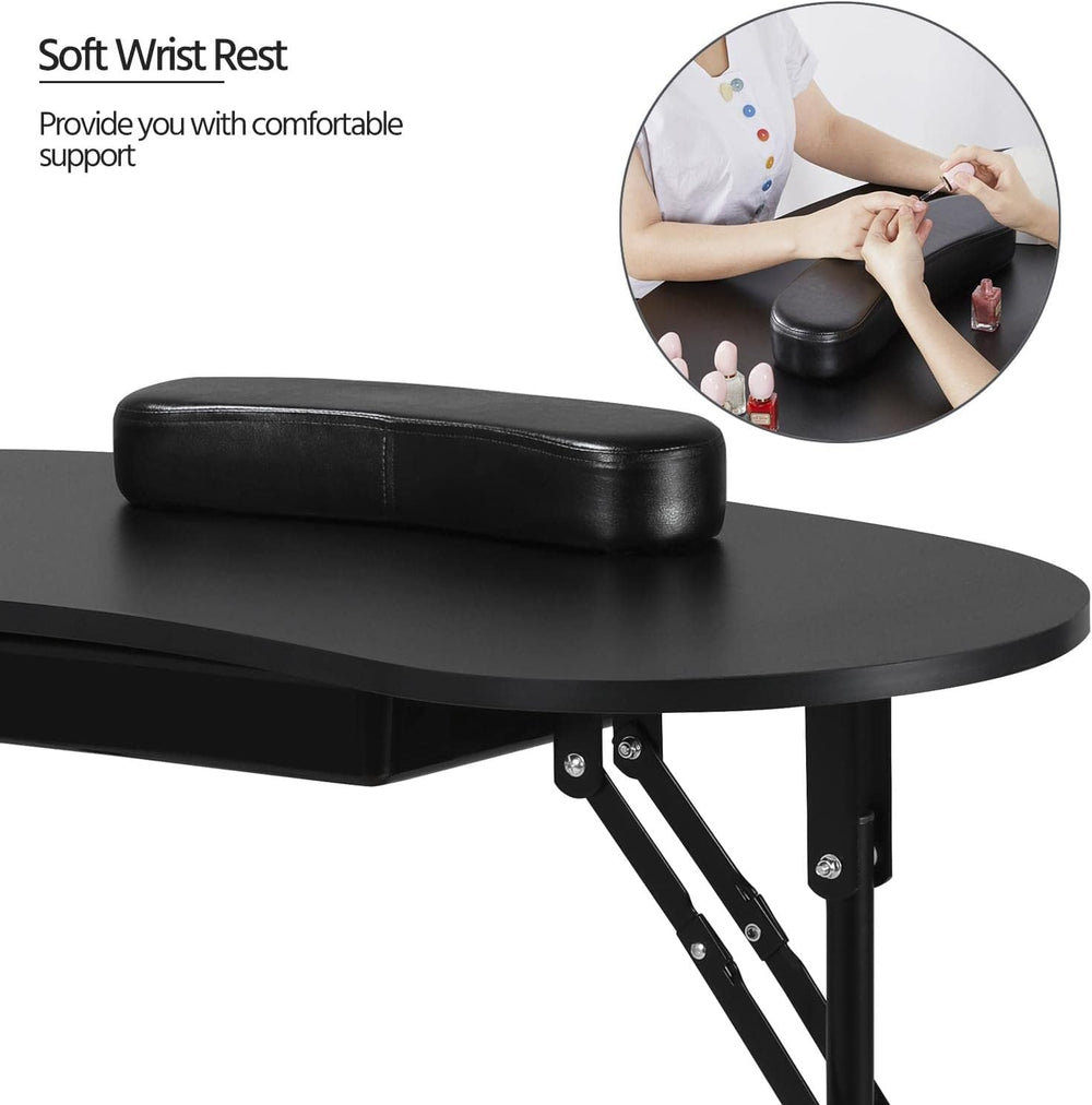 Yaheetech Portable Manicure Table Foldable Nail Desk with Drawer, Black