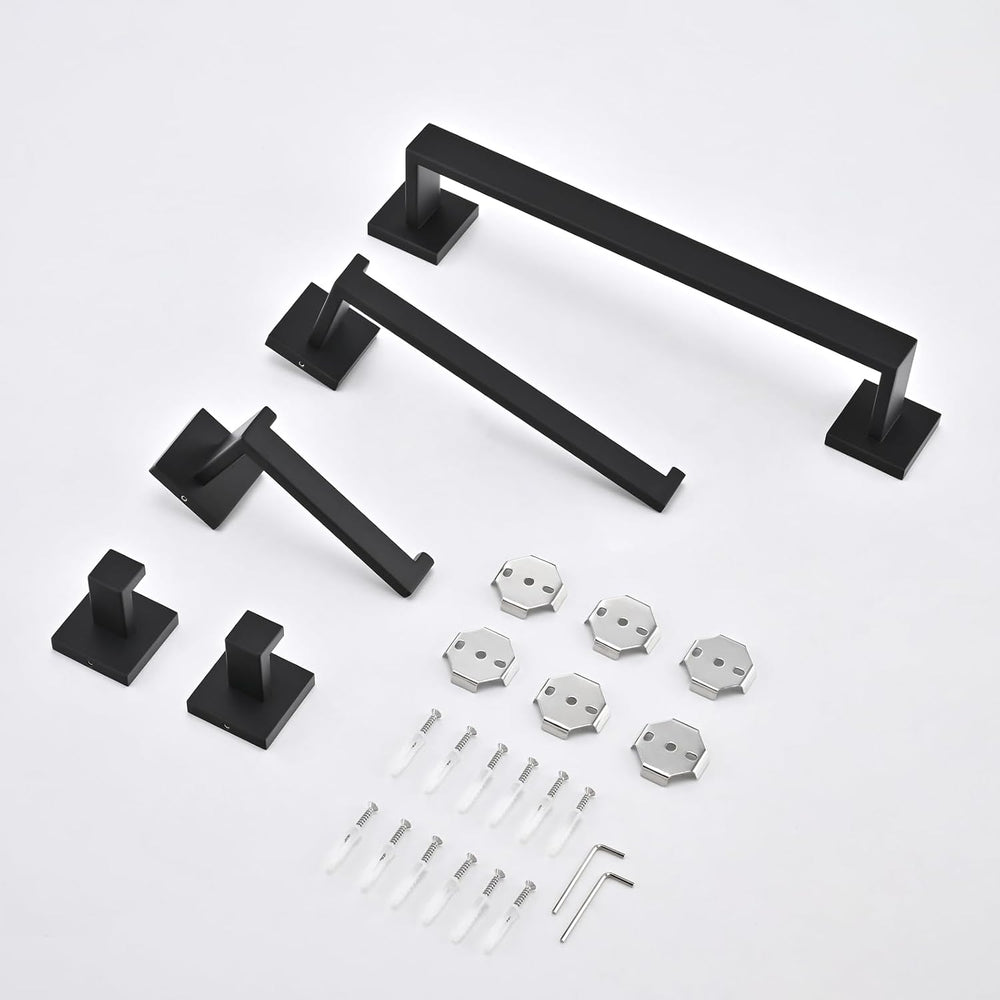 5-Piece Bathroom Hardware Set, 16 in Towel Bar, Matte Black