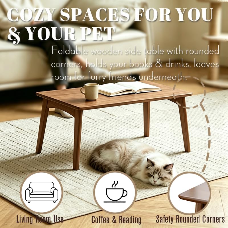 Bamboo Folding Coffee Table, Japanese Low Desk, No Assembly Portable Furnitur...