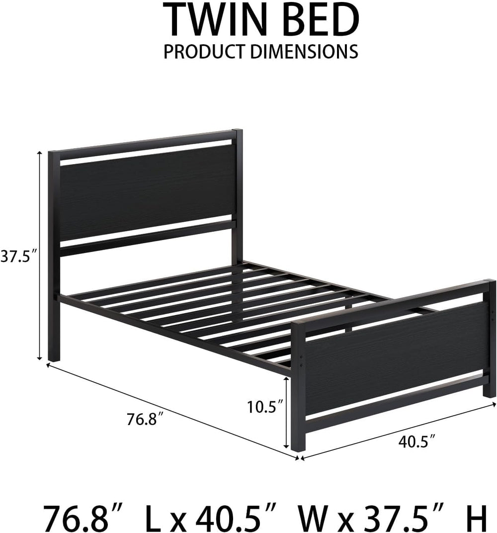 Catrimown Twin Bed Frame with Headboard, Under-Bed Storage, Black