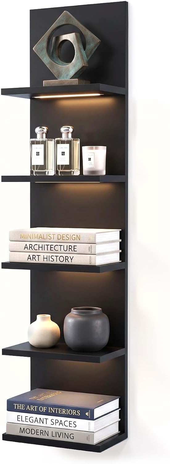 Homaterial 5 Tier Wall Shelf Unit with RGB Light, Black