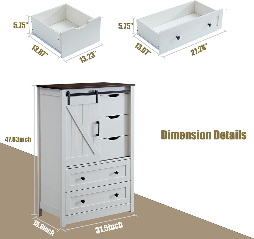 BOSHIRO White Dresser for Bedroom with 5 Drawers, 48" Tall w/Sliding Bar...