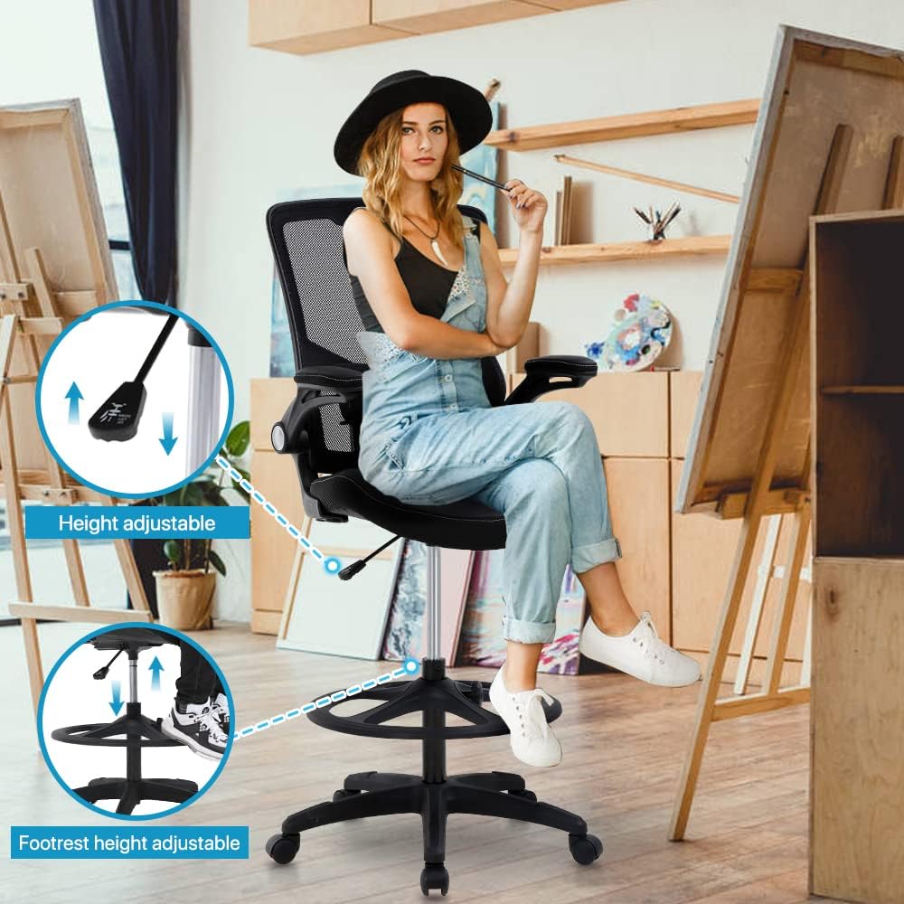 Drafting Chair Tall Office Chair Ergonomic Desh Chair with Lumbar Support Foo...