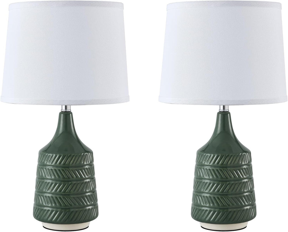 Green Ceramic Table Lamps Set of 2, 18.5" Modern Bedside Lamps for Night...