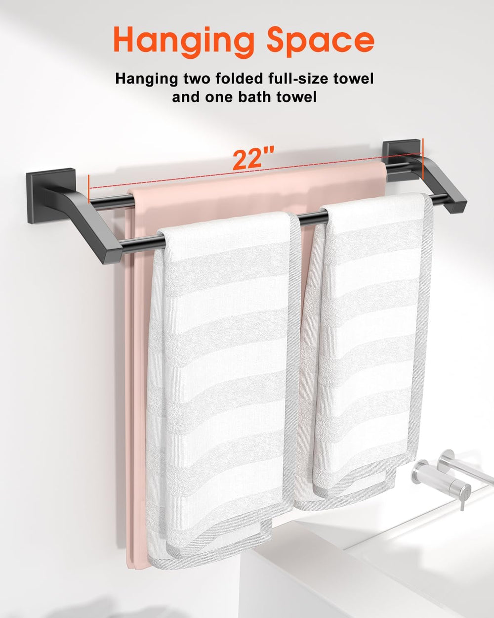 Alise Double Bath Towel Bar, 24" Towel Racks for Bathroom, Matte Black