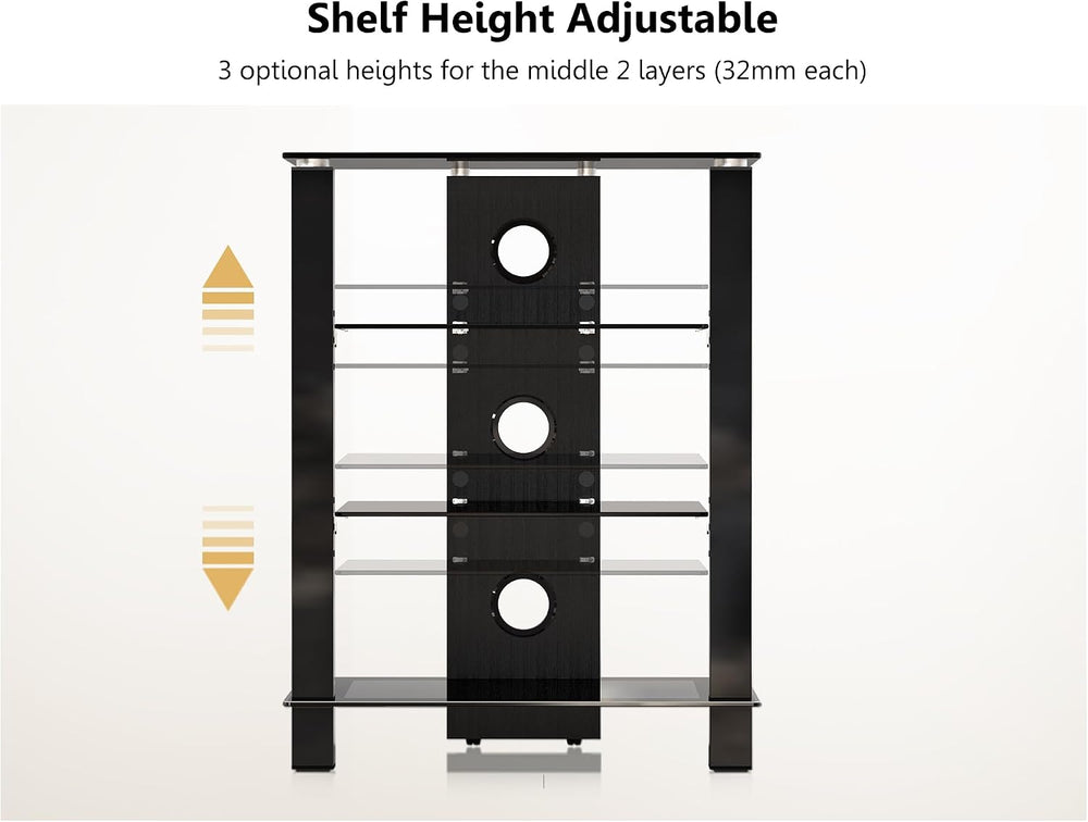 FITUEYES 4-Tier AV Media Cabinet Stand with Multiple Height Options, Black