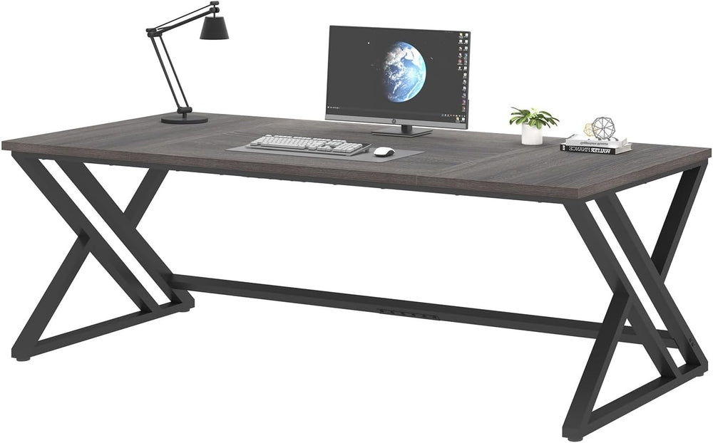 LVB 78.7 Inch Long Executive Desk, Modern Large Computer Office Desk Gray