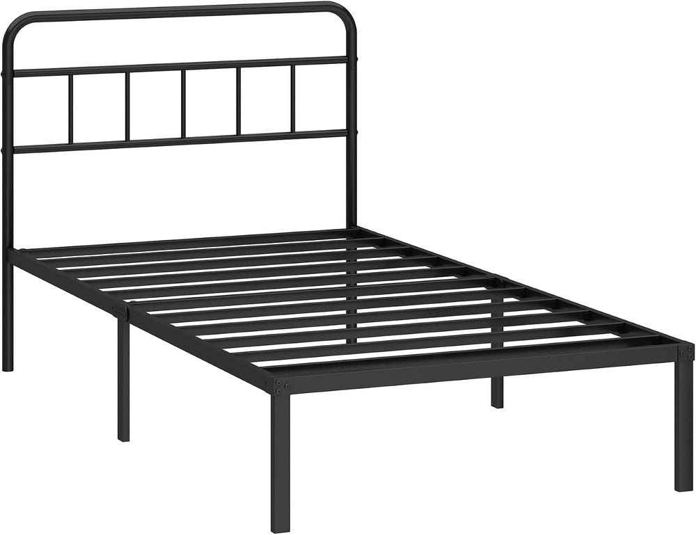 Kujielan 12 inches Twin Bed Frame with Minimalist headboard, Black