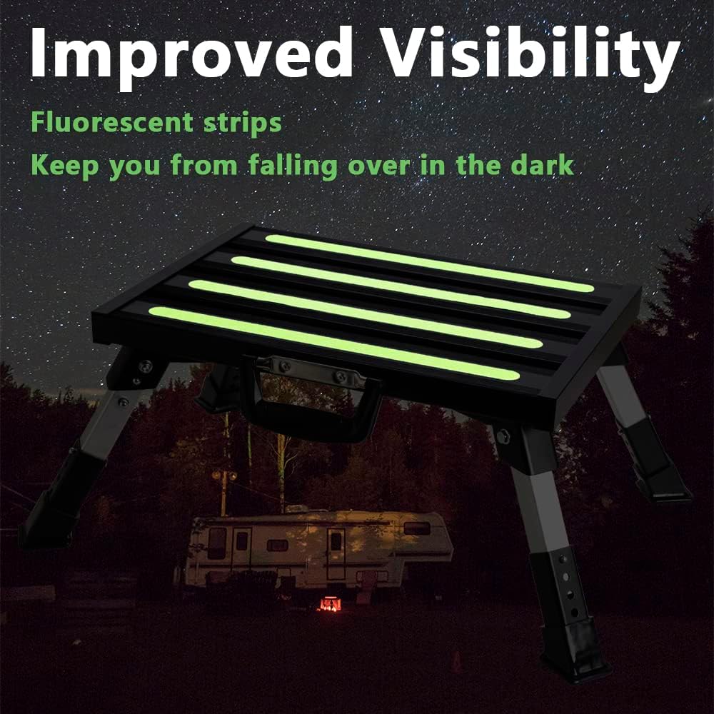 Aluminum RV Step Stool, 4-Level Adjustable Folding, Black