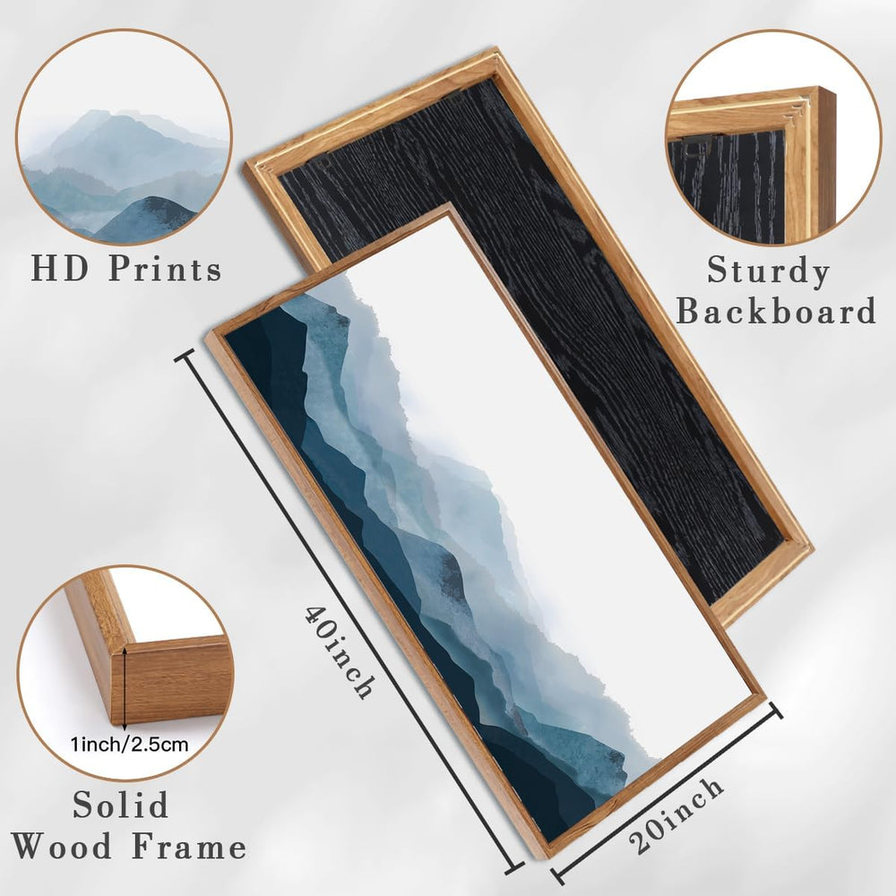 Blue Framed Mountain Landscape Wall Art Fog Mountain Painting Wall Decor for ...