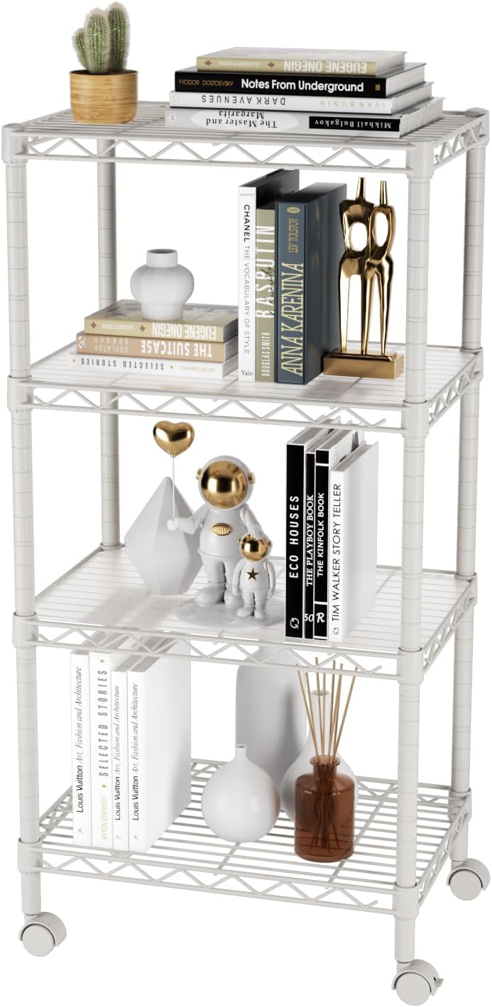 SINGAYE 4 Shelves Storage Shelf Wire Shelving Unit Metal Adjustable Wheels