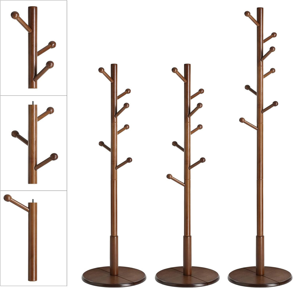 VASAGLE Solid Wood Coat Rack, Free Standing, 8 Hooks, 3 Height Options