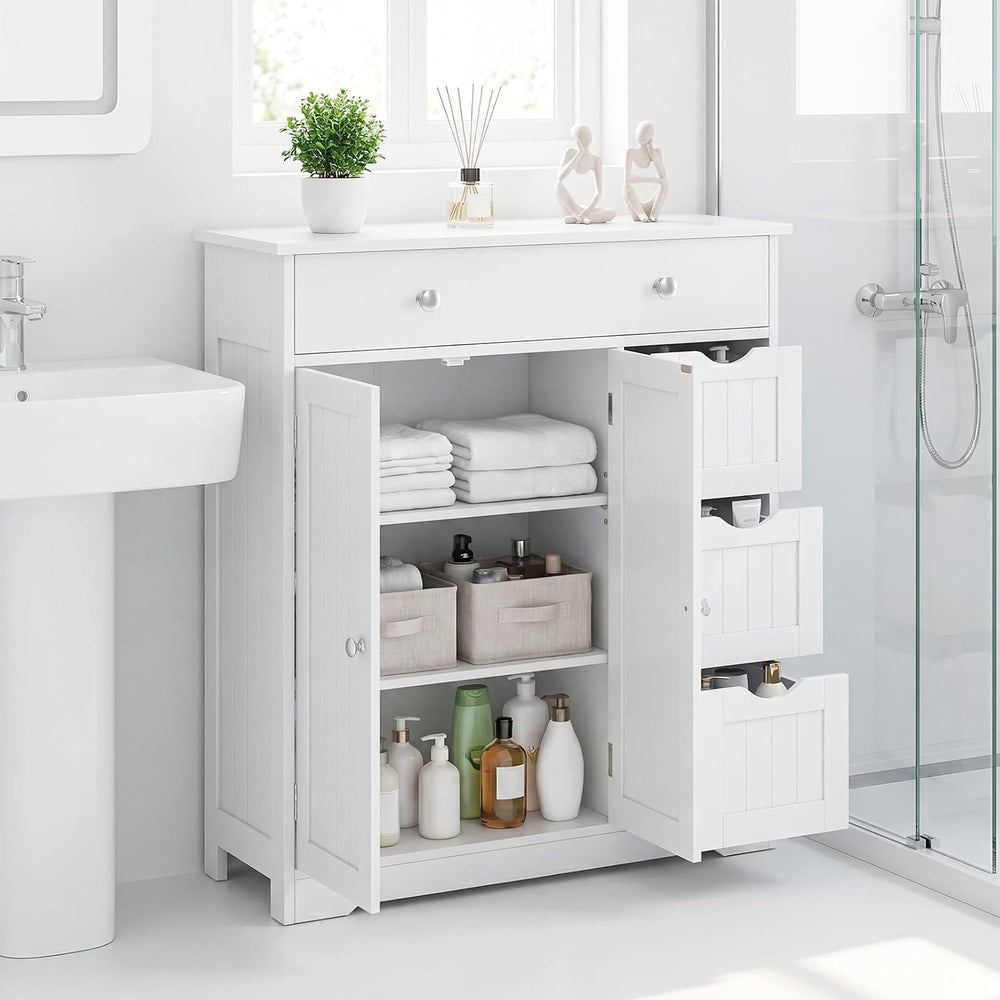 Tangkula Bathroom Floor Cabinet, 4 Drawers, 2 Doors Cabinet (Off White)