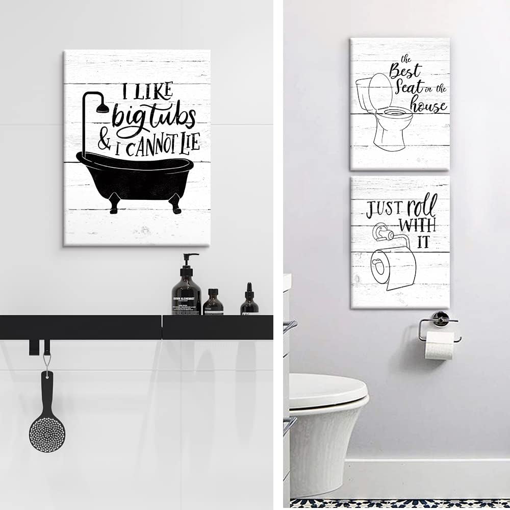 Funny Bathroom Canvas Wall Art Black and White Toilet Bathtub Bath Set Poster...
