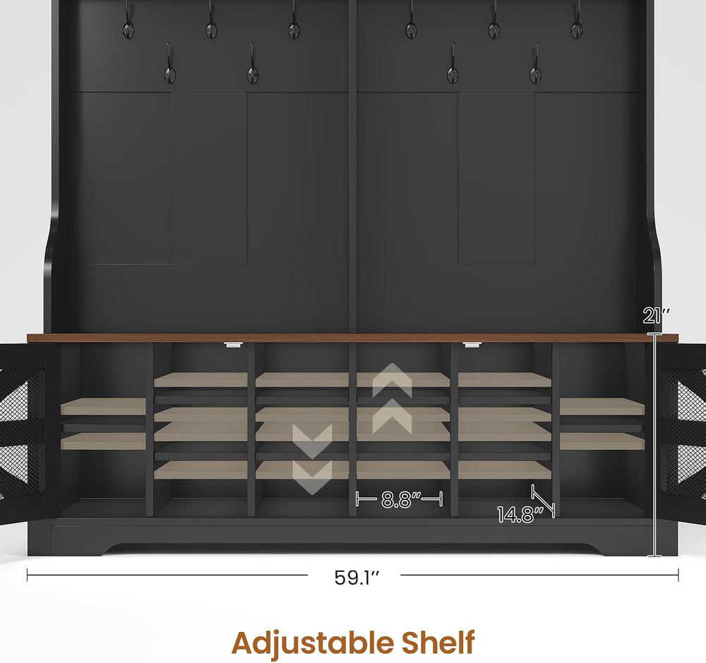 Itaar Hall Tree with Bench and Shoe Storage, 5-in-1 Entryway Bench with Coat ...