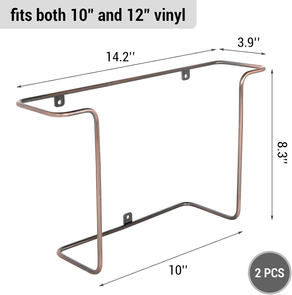 MyGift Copper Metal Wall Mounted Vinyl Record Display Shelves, Set of 2