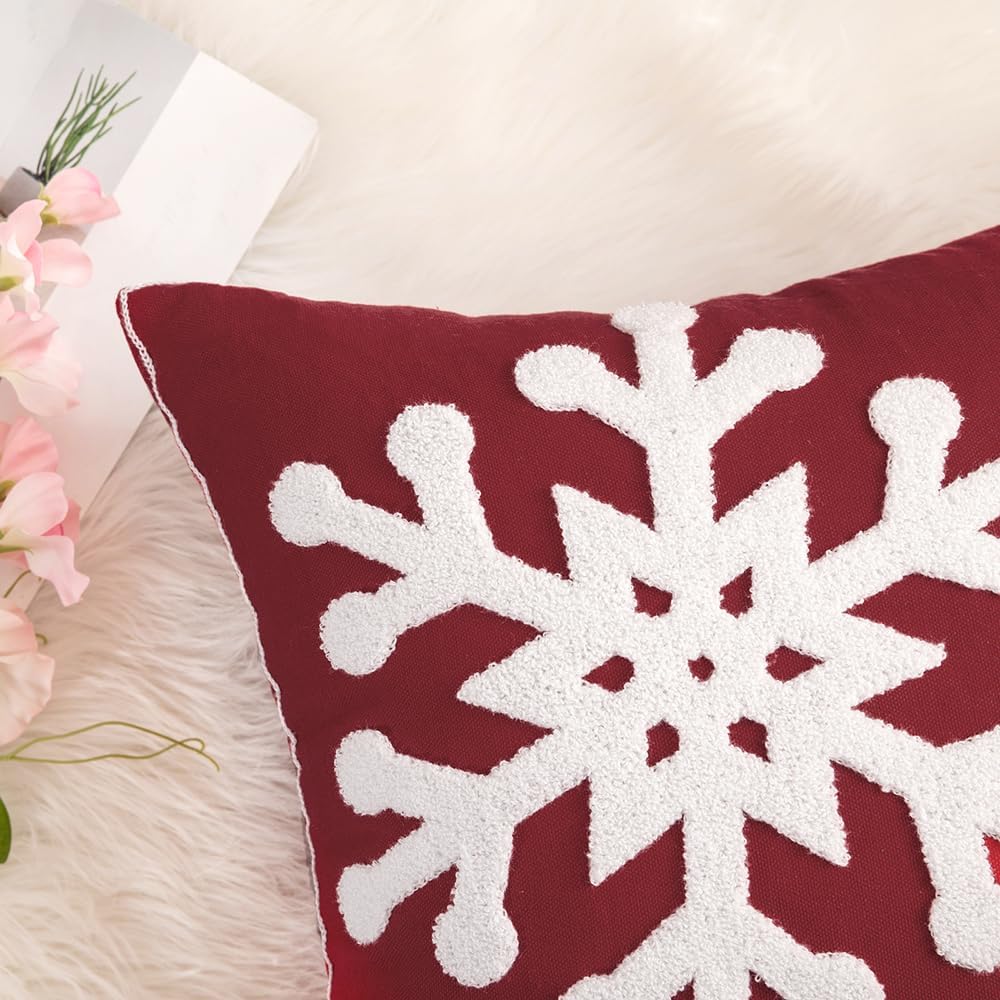 MIULEE Christmas Throw Pillow Covers Burgundy Decorative Snowflake 18x18