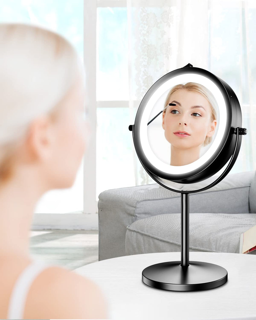 10X Magnifying LED Makeup Mirror, 7" Double Sided Standing Mirror for Desk