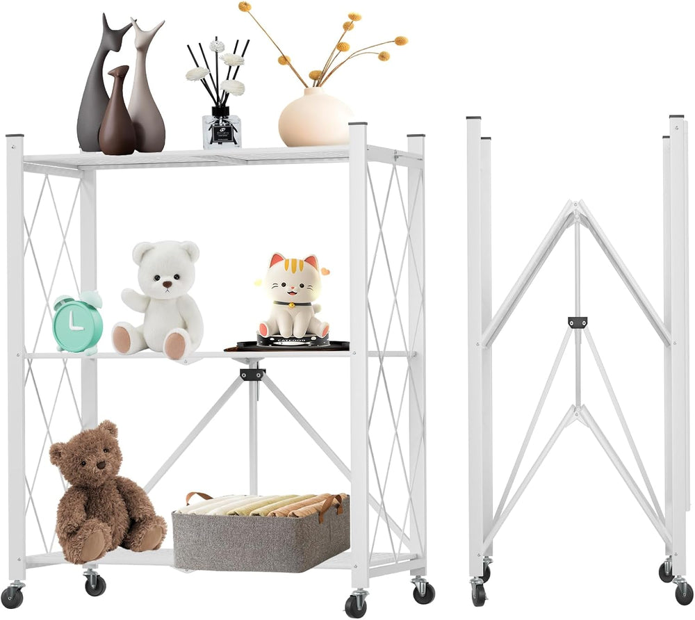3 Tier Foldable Storage Shelf with Wheels Heavy Duty Garage Shelving