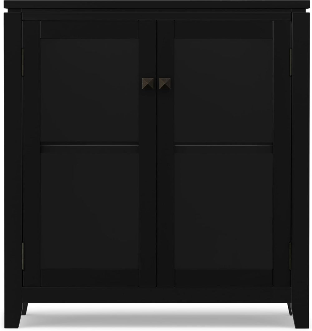 SIMPLIHOME Cosmopolitan 30" Wide Solid Wood Storage Cabinet in Black