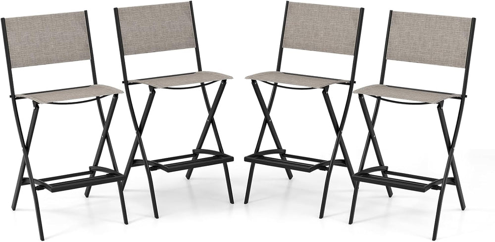 COSTWAY Outdoor Patio Folding Bar Chair Set of 4 with Metal Frame, Footrest