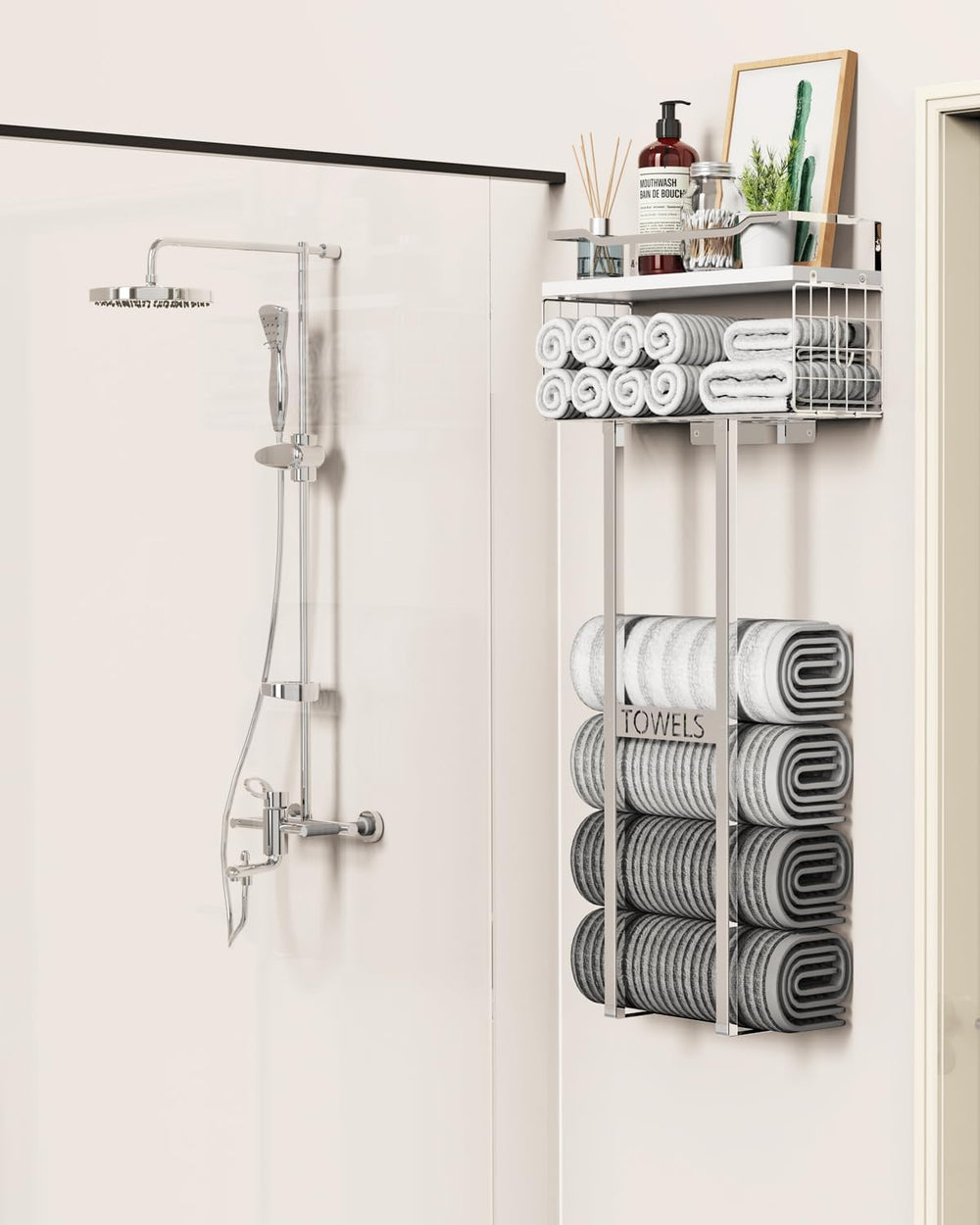 Aetyord Towel Racks for Bathroom - Wall Mounted Metal Rack with Wood Plank, B...