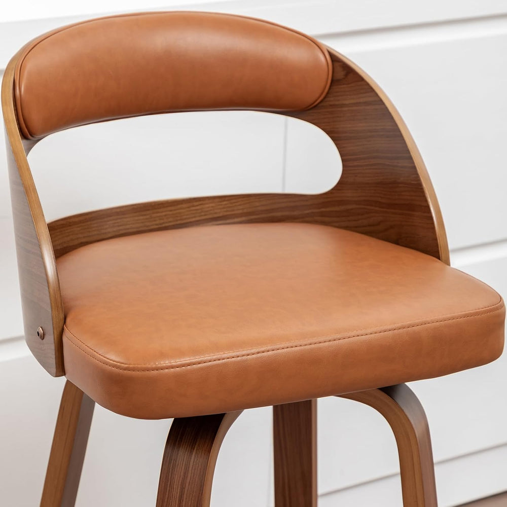 WUPOTO Mid Century Modern Upholstered Bar Stools with Walnut Bentwood Frame