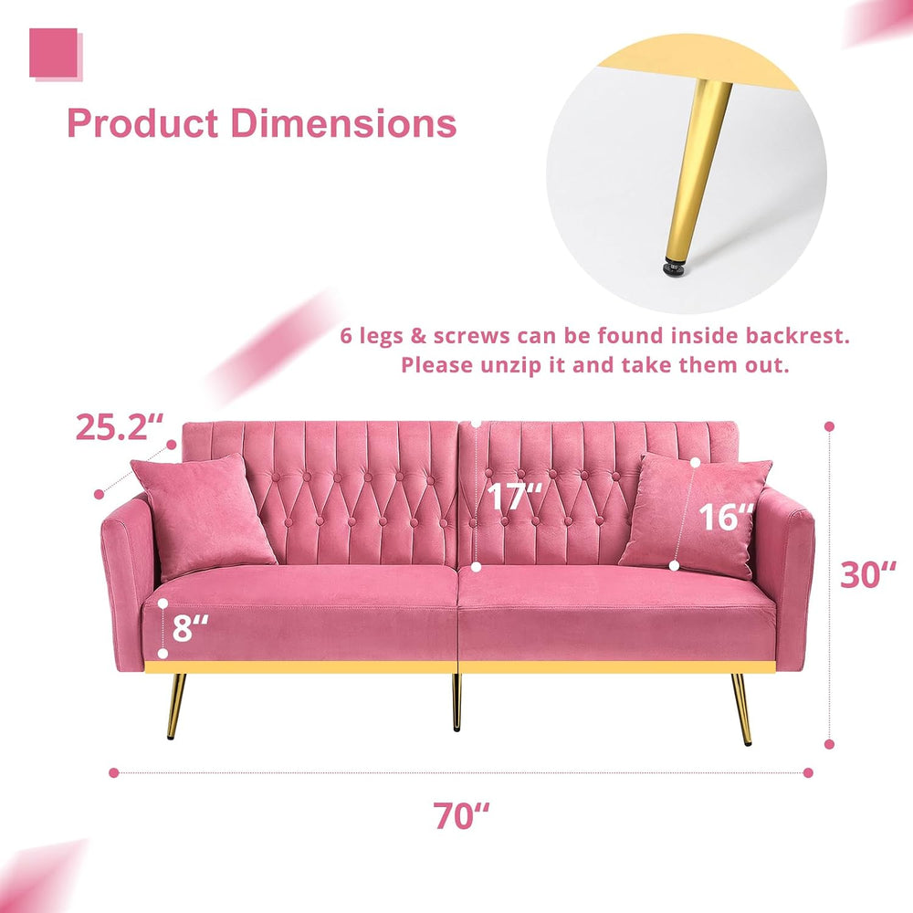3 Pieces Velvet Sofa Set w/Adjustable Armrest &Backrest,Pink