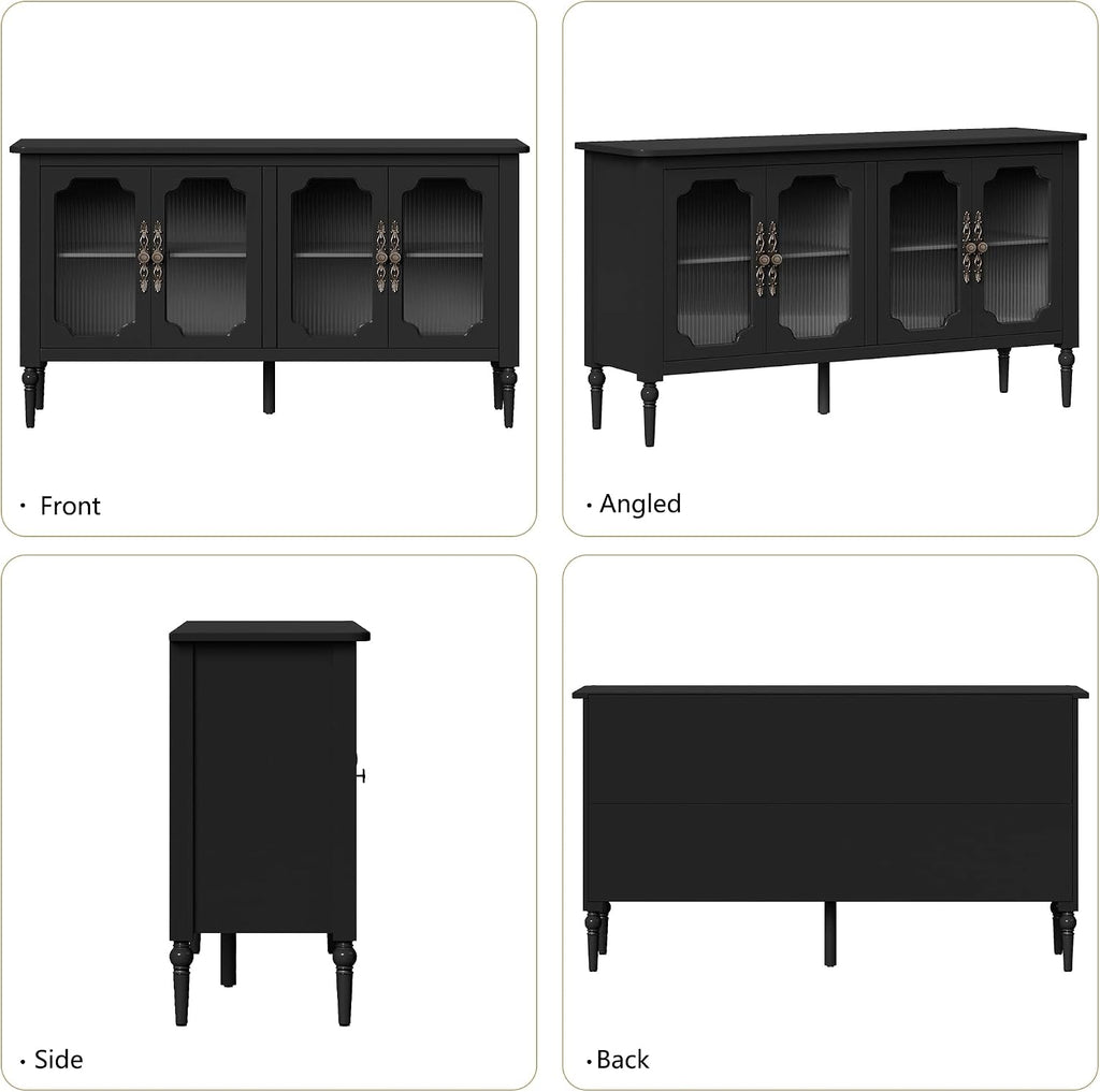 58" Sideboard Buffet Cabinet with Storage Adjustable Shelves, Black