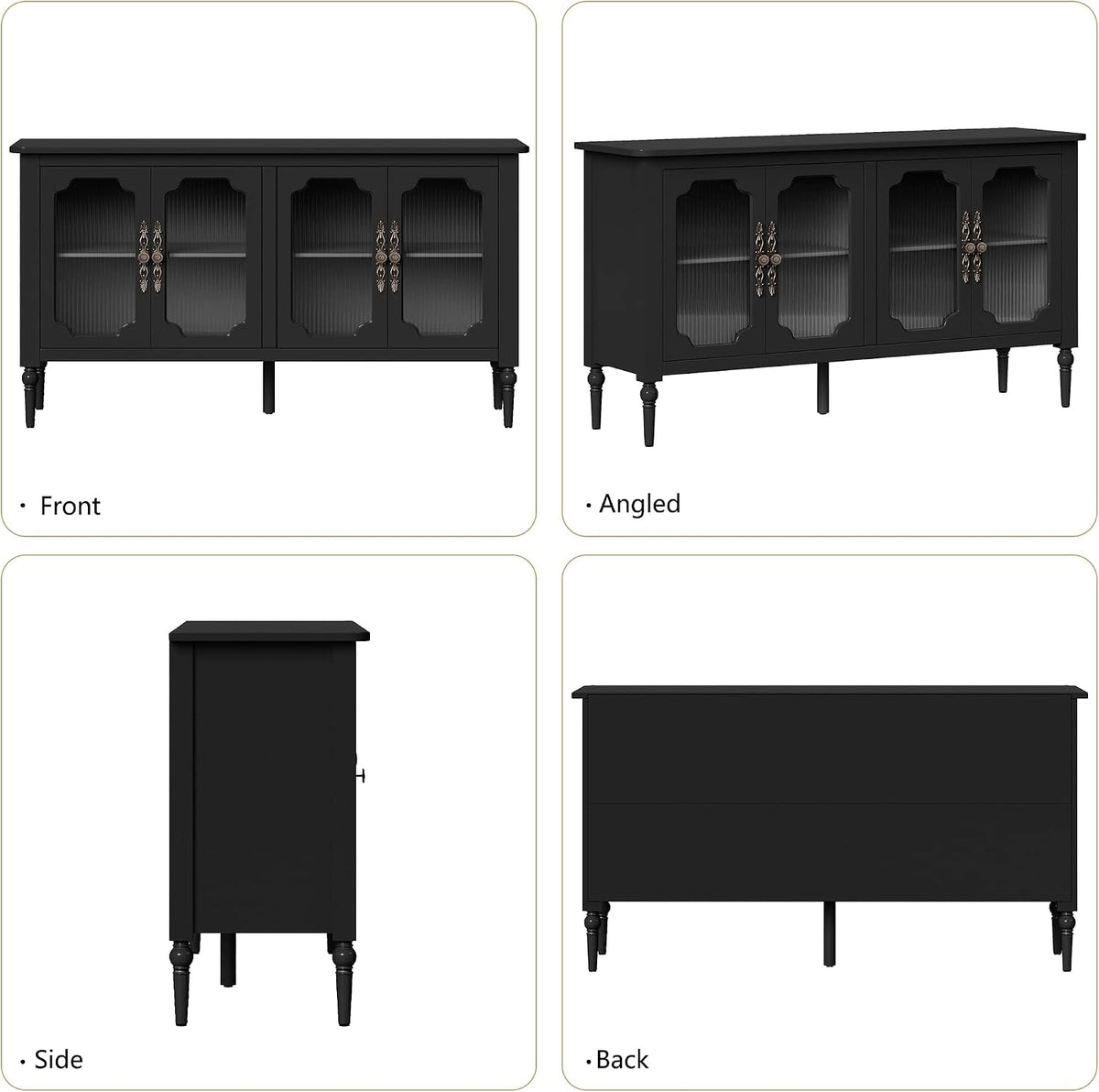 58" Sideboard Buffet Cabinet with Storage Adjustable Shelves, Black