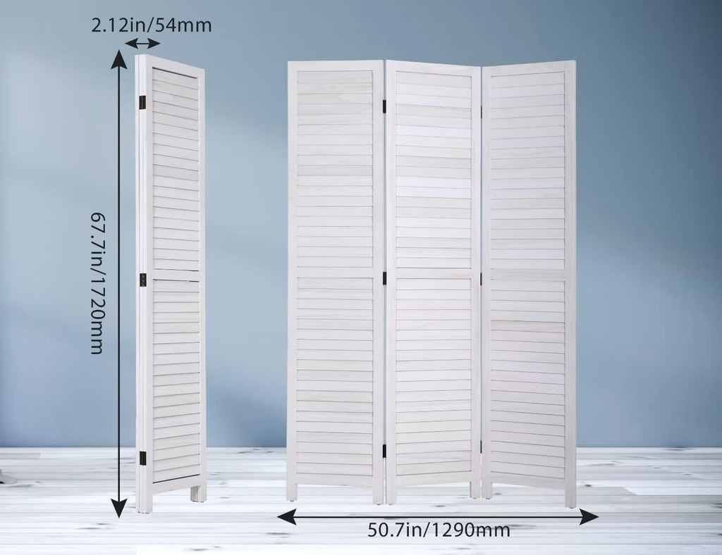 3-Panel Room Divider, 67" Tall Folding Privacy Screen with Louvered Wood Panels, Freestanding Partition for Bedroom Living Room Office, White