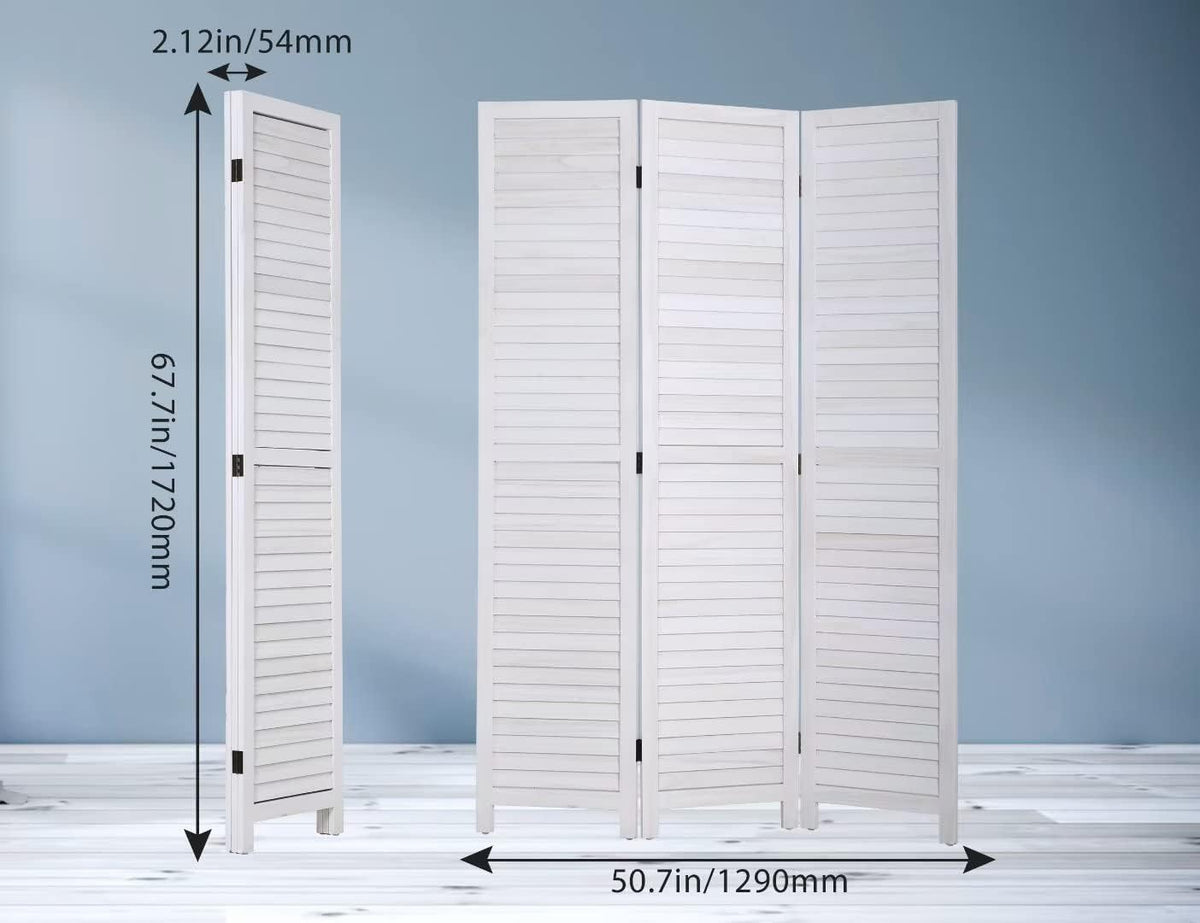 3-Panel Room Divider, 67" Tall Folding Privacy Screen with Louvered Wood Panels, Freestanding Partition for Bedroom Living Room Office, White