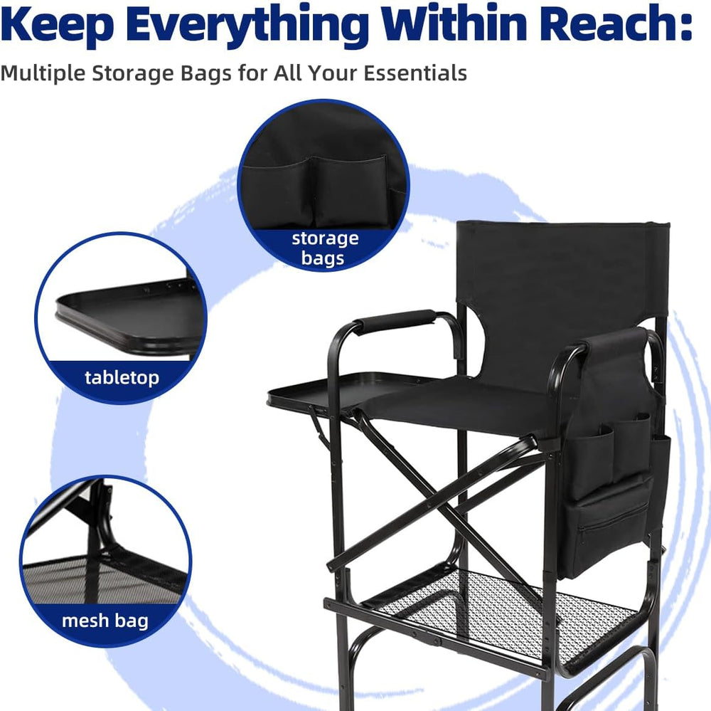 Folding Makeup Chair with Folding Tabletop Storage Bags for Makeup Artists