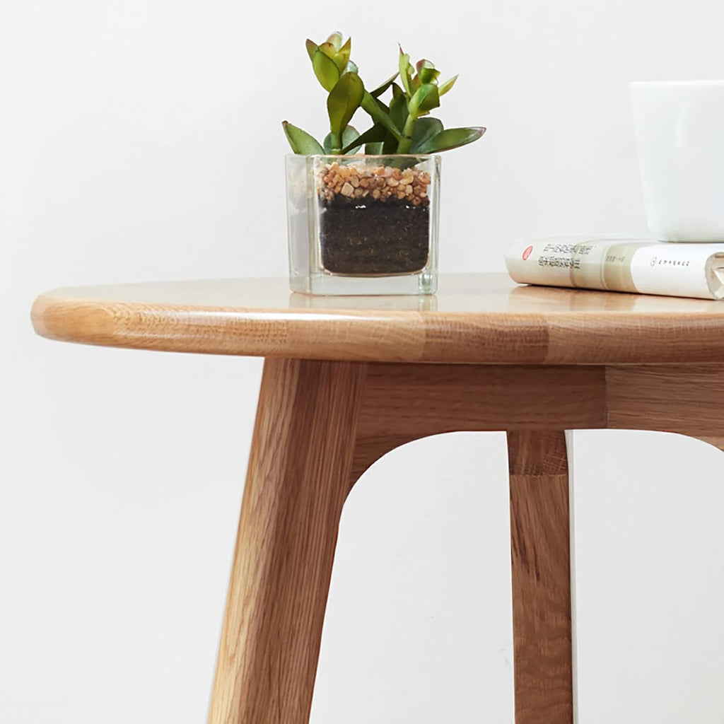 Knocbel Accent Solid Wood Small Round End Table Living Room Sofa Couch Side Snack Table with Legs, Easy Assembly (Natural)