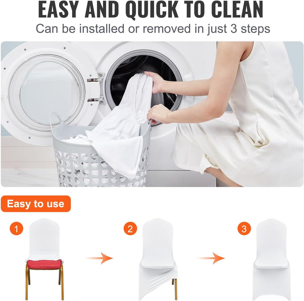 VEVOR 100 Pcs White Chair Covers Polyester Spandex Chair Cover Stretch Slipco...