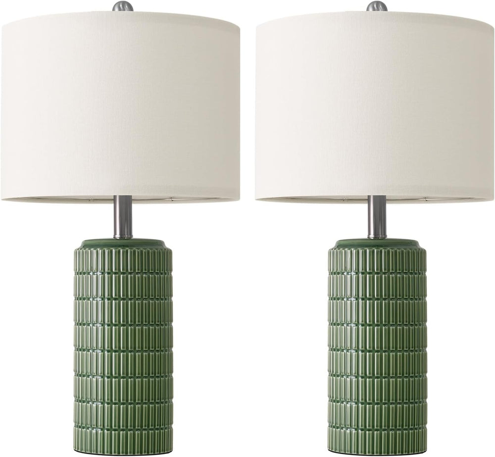PoKat 23" Dark Green Ceramic Table Lamps Set of 2, Modern Table Lamps fo...
