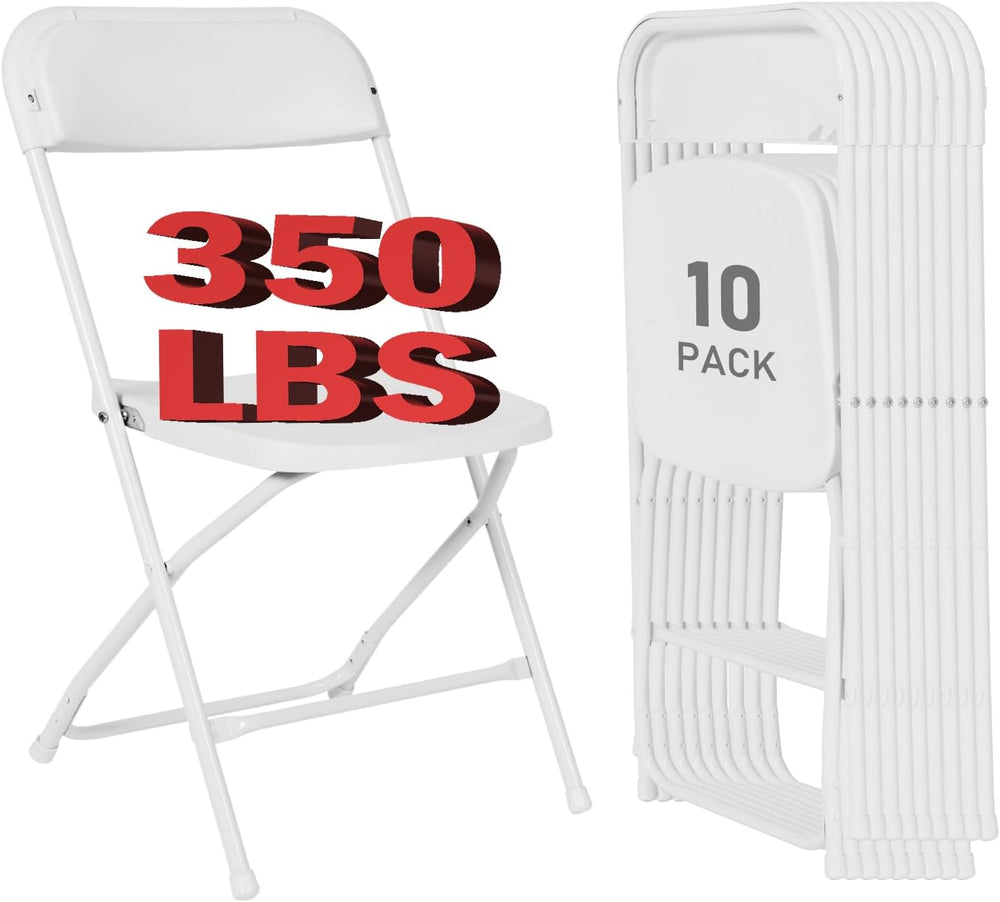 White Folding Chairs 10 Pack, Plastic Folding Chair for Outside, Indoor Outdo...