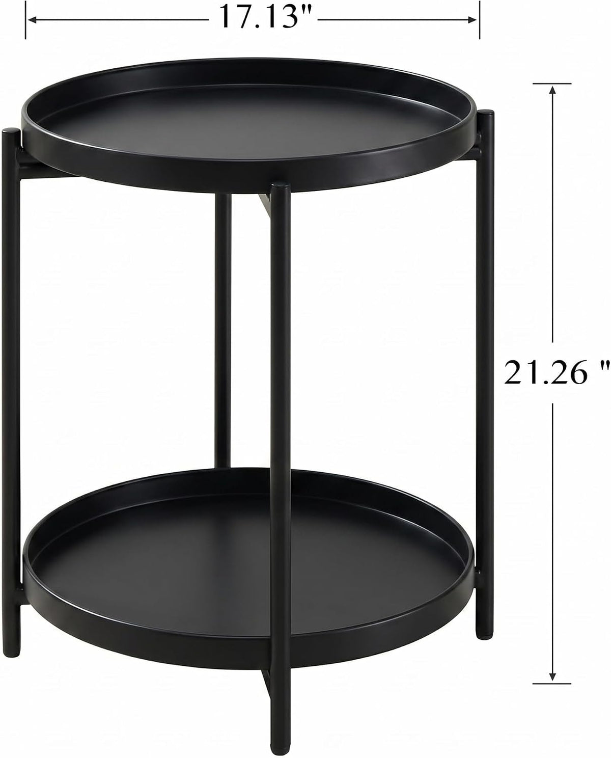 TeoKJ 2 Tier Round Side Table, Folding Round Metal End Table Small Nightstand with Two Removable Tray for Bedroom Living Room Bedside Small Spaces Black