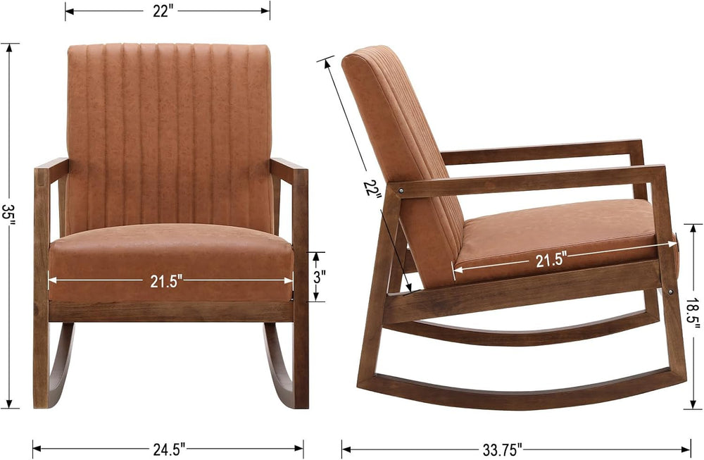 CIMOTA Leather Modern Rocking Chair Mid Century Armchair Upholstered Arm Chai...
